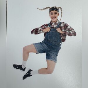 H&R Red &White Plaid Shirt & DENIM Short Overalls Shirt Size Scarecrow C…